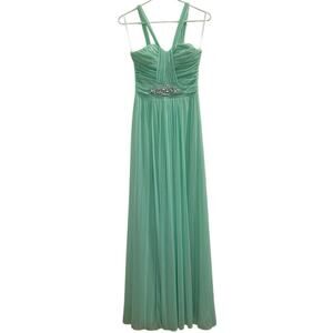 Windsor Sea Foam/ Mint Green Gem Embellished Ruched Grecian Formal Dress